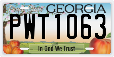 GA license plate PWT1063