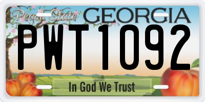 GA license plate PWT1092