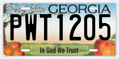 GA license plate PWT1205
