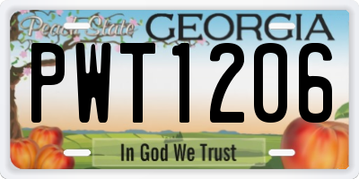GA license plate PWT1206
