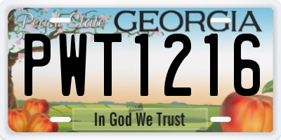 GA license plate PWT1216
