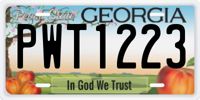 GA license plate PWT1223