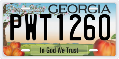 GA license plate PWT1260