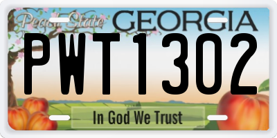 GA license plate PWT1302