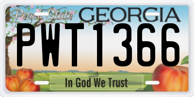 GA license plate PWT1366