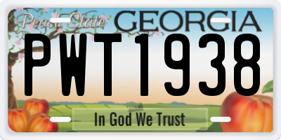 GA license plate PWT1938