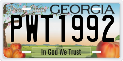 GA license plate PWT1992