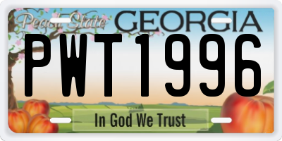 GA license plate PWT1996