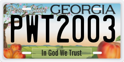 GA license plate PWT2003