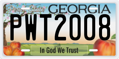 GA license plate PWT2008