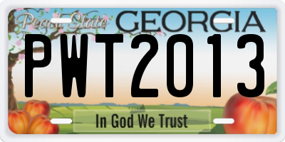 GA license plate PWT2013