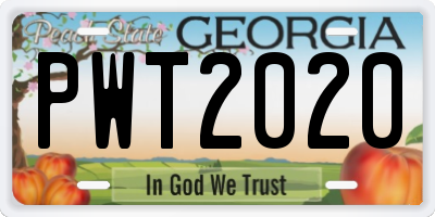 GA license plate PWT2020