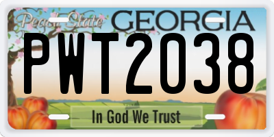 GA license plate PWT2038