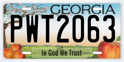 GA license plate PWT2063