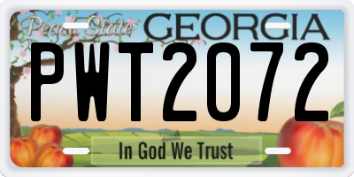 GA license plate PWT2072