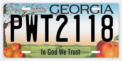 GA license plate PWT2118