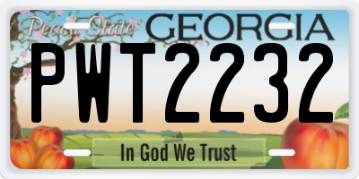 GA license plate PWT2232