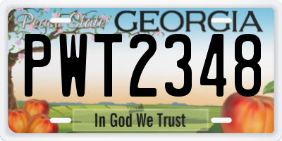 GA license plate PWT2348
