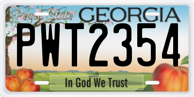 GA license plate PWT2354
