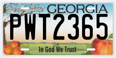 GA license plate PWT2365