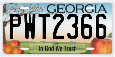 GA license plate PWT2366