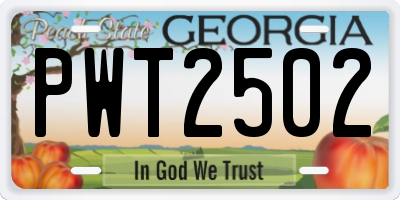 GA license plate PWT2502