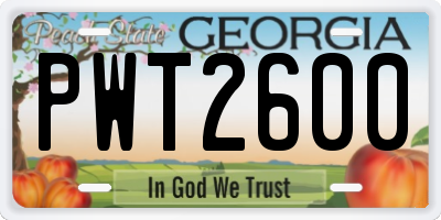 GA license plate PWT2600