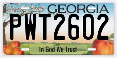 GA license plate PWT2602