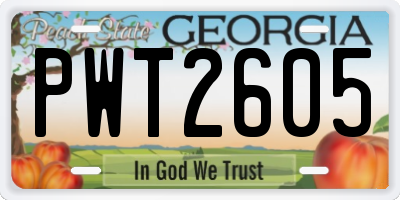 GA license plate PWT2605