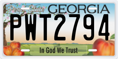 GA license plate PWT2794