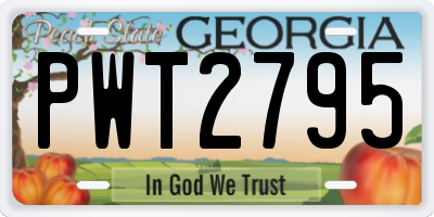 GA license plate PWT2795