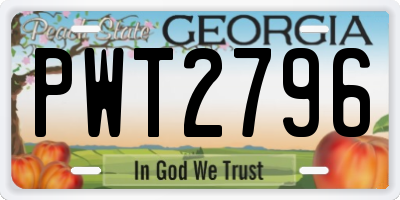 GA license plate PWT2796