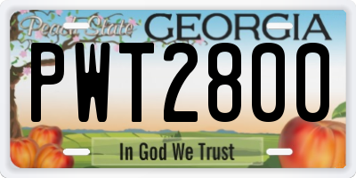 GA license plate PWT2800