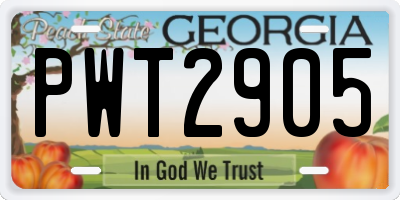GA license plate PWT2905