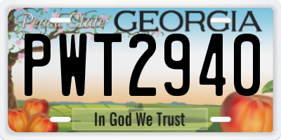 GA license plate PWT2940