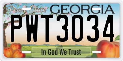GA license plate PWT3034