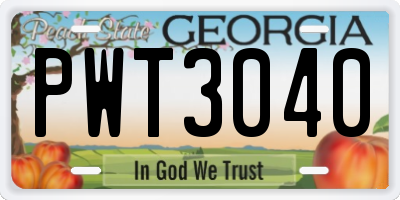 GA license plate PWT3040