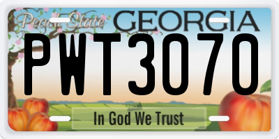 GA license plate PWT3070