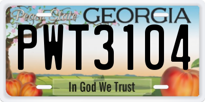GA license plate PWT3104