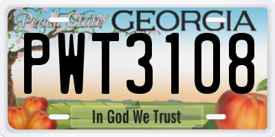 GA license plate PWT3108