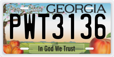 GA license plate PWT3136
