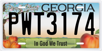 GA license plate PWT3174