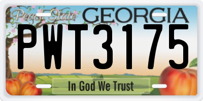 GA license plate PWT3175