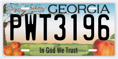 GA license plate PWT3196