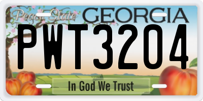 GA license plate PWT3204