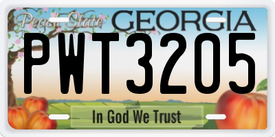 GA license plate PWT3205