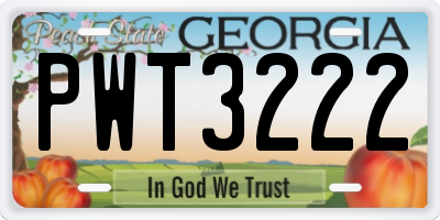 GA license plate PWT3222