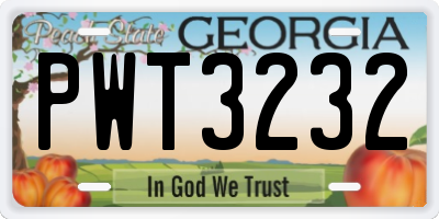 GA license plate PWT3232