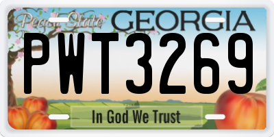 GA license plate PWT3269