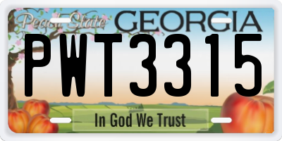 GA license plate PWT3315